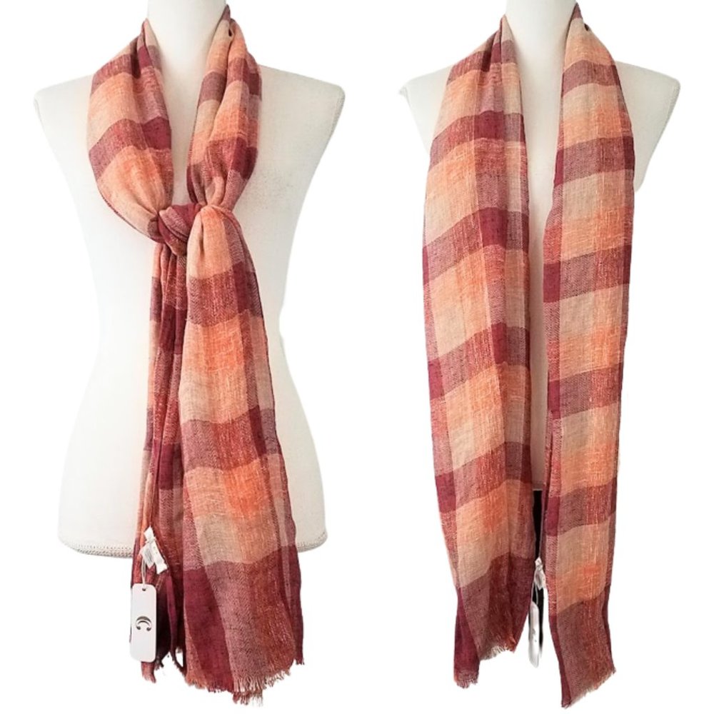 "C" Rust Orange & Gold Fall Colors Plaid Scarf